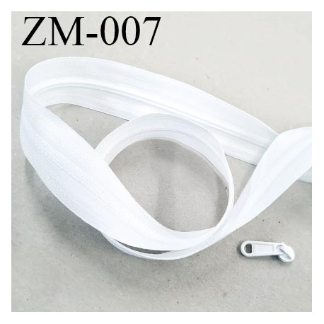 Fermeture zip à glissière au mètre couleur blanc 1 curseur pour 1 mètre largeur 25 mm largeur de glissière 4 mm curseur métal