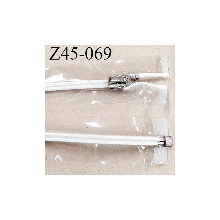 fermeture zip 45 cm transparente séparable glissière nylon argenté  largeur 3cm largeur de la glissière 6 mm curseur en métal