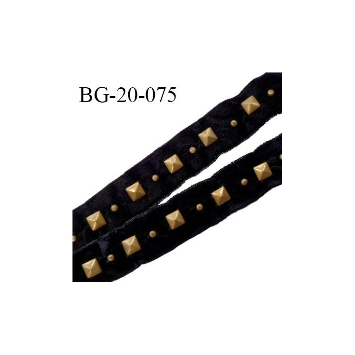 Galon velours 20 mm couleur noir largeur 20 mm avec clous métal couleur laiton bronze prix au mètre
