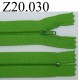 fermeture éclair verte longueur 20 cm couleur vert non séparable zip nylon largeur 2.5 cm