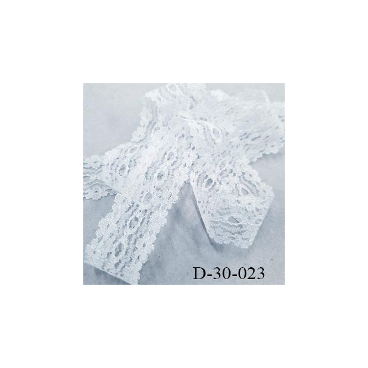 Dentelle synthétique non extensible couleur blanc  largeur 32 mm prix au mètre