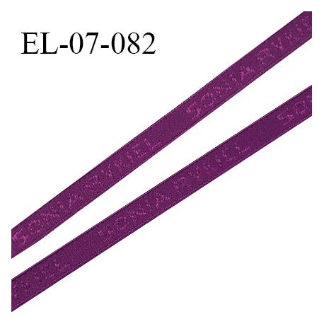 Elastique lingerie 7 mm très haut de gamme couleur violet hortensia inscription Sonia Rykiel prix au mètre