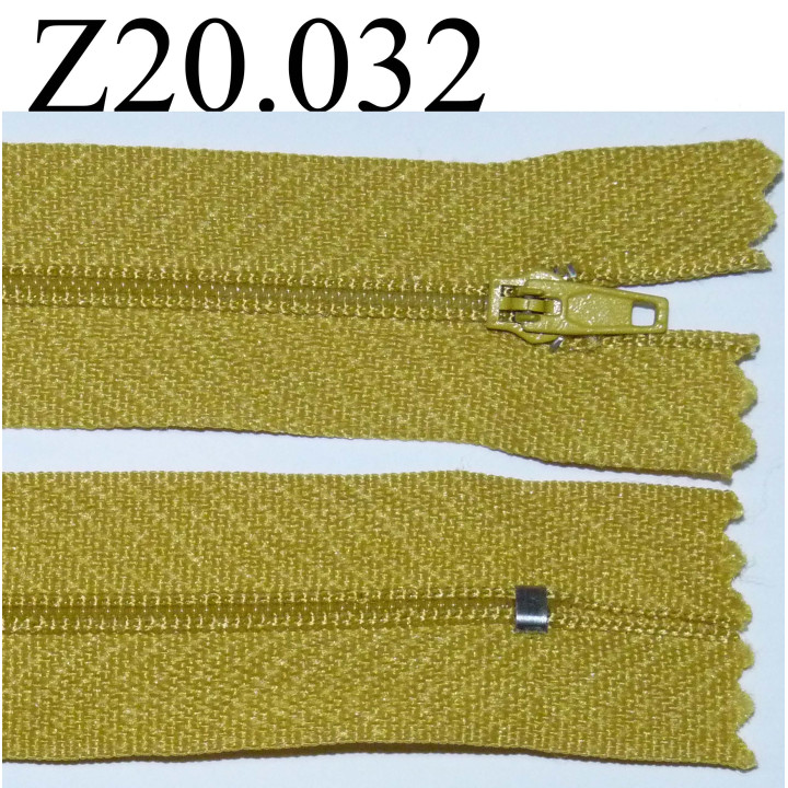 fermeture éclair  longueur 20 cm couleur jaune moutarde non séparable zip nylon largeur 2.5 cm