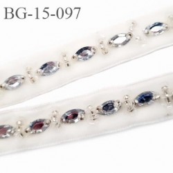 Galon ruban  velours 16 mm  très doux couleur écru  avec strass style diamant largeur 15 mm prix au mètre