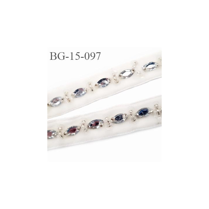 Galon ruban  velours 16 mm  très doux couleur écru  avec strass style diamant largeur 15 mm prix au mètre