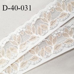 Dentelle 40 mm lycra extensible couleur blanc et beige motifs fleurs largeur 40 mm prix au mètre