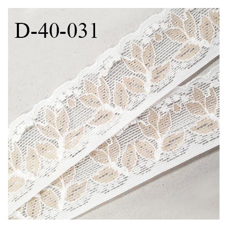 Dentelle 40 mm lycra extensible couleur blanc et beige motifs fleurs largeur 40 mm prix au mètre