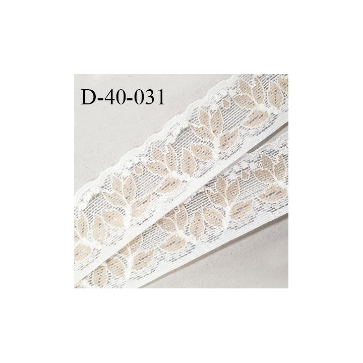 Dentelle 40 mm lycra extensible couleur blanc et beige motifs fleurs largeur 40 mm prix au mètre
