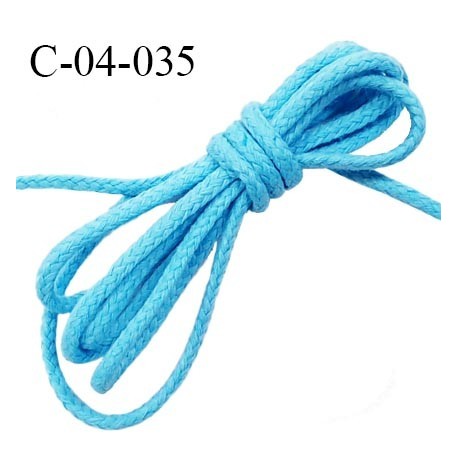 Cordon 4 mm en coton très solide couleur bleu turquoise diamètre 4 mm prix au mètre