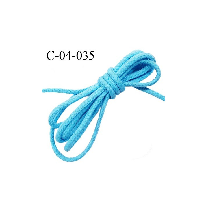 Cordon 4 mm en coton très solide couleur bleu turquoise diamètre 4 mm prix au mètre
