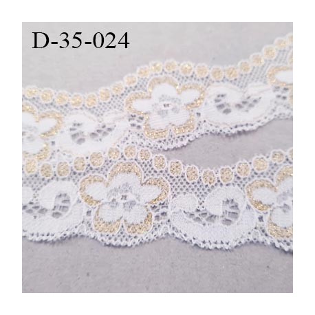 Dentelle 35 mm lycra extensible couleur blanc et or motifs fleurs largeur 35 mm prix au mètre