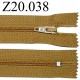 fermeture éclair longueur 20 cm couleur marron clair non séparable zip nylon largeur 2.5 cm