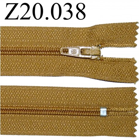 fermeture éclair longueur 20 cm couleur marron clair non séparable zip nylon largeur 2.5 cm