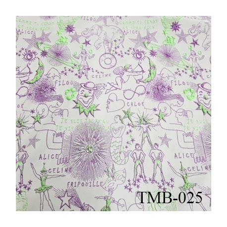 Tissu lycra pour le bain et lingerie très haut de gamme violet et vert avec des motifs avec des reliefs