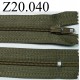 fermeture éclair verte longueur 20 cm couleur vert kaki non séparable zip nylon largeur 2.5 cm
