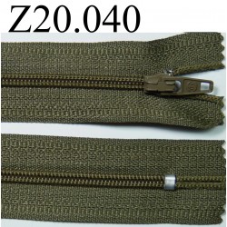 fermeture zip à glissière verte longueur 20 cm couleur vert kaki non séparable zip nylon largeur 2.5 cm