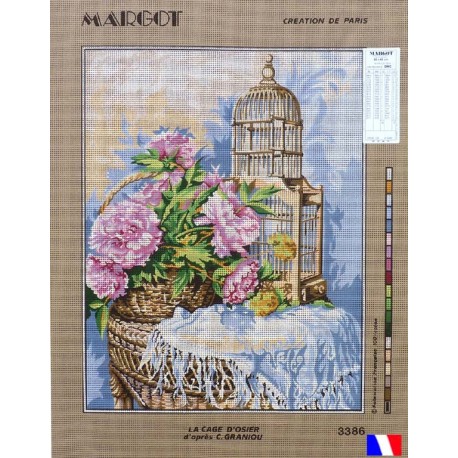 Canevas à broder 50 x 65 cm marque MARGOT création de Paris la cage d'osier d'après C.GRANIOU fabrication française