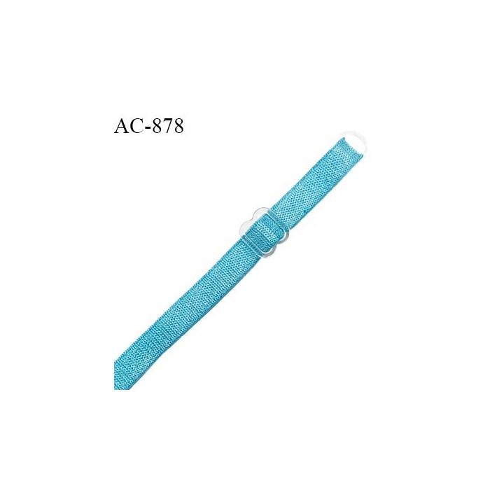 Bretelle lingerie SG 8 mm couleur bleu horizon avec 1 barrette et 1 anneau en pvc transparent longueur 50 cm prix à l'unité