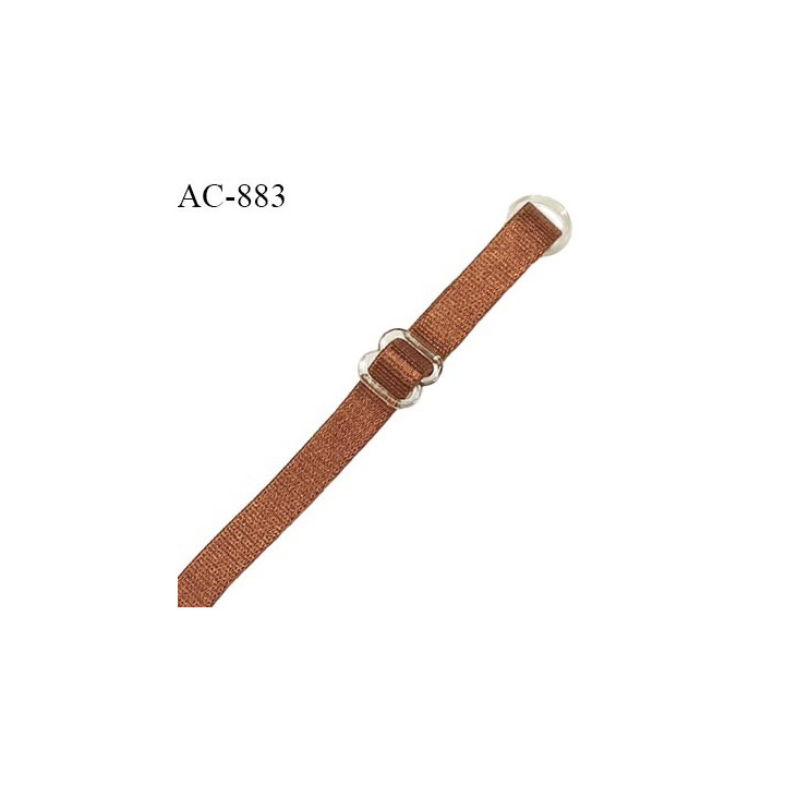 Bretelle lingerie SG 8 mm couleur caramel avec 1 barrette et 1 anneau en pvc transparent longueur 46 cm prix à l'unité
