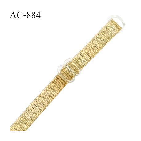 Bretelle lingerie SG 8 mm couleur doré brillant avec 1 barrette et 1 anneau en pvc transparent longueur 46 cm prix à l'unité