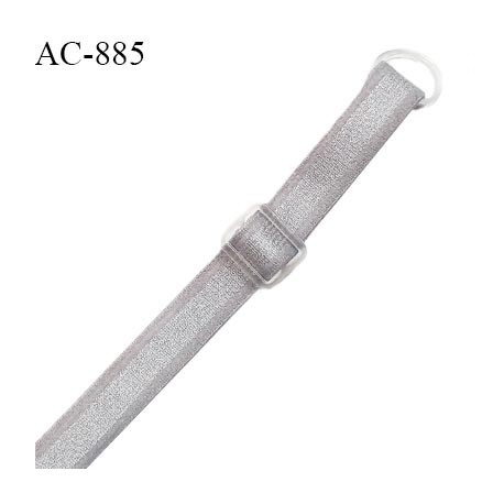 Bretelle lingerie SG 10 mm couleur argenté brillant avec 1 barrette et 1 anneau en pvc transparent longueur 42 cm prix à l'unité