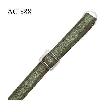 Bretelle lingerie SG 10 mm couleur vert olive avec 1 barrette et 1 anneau en pvc transparent longueur 42 cm prix à l'unité