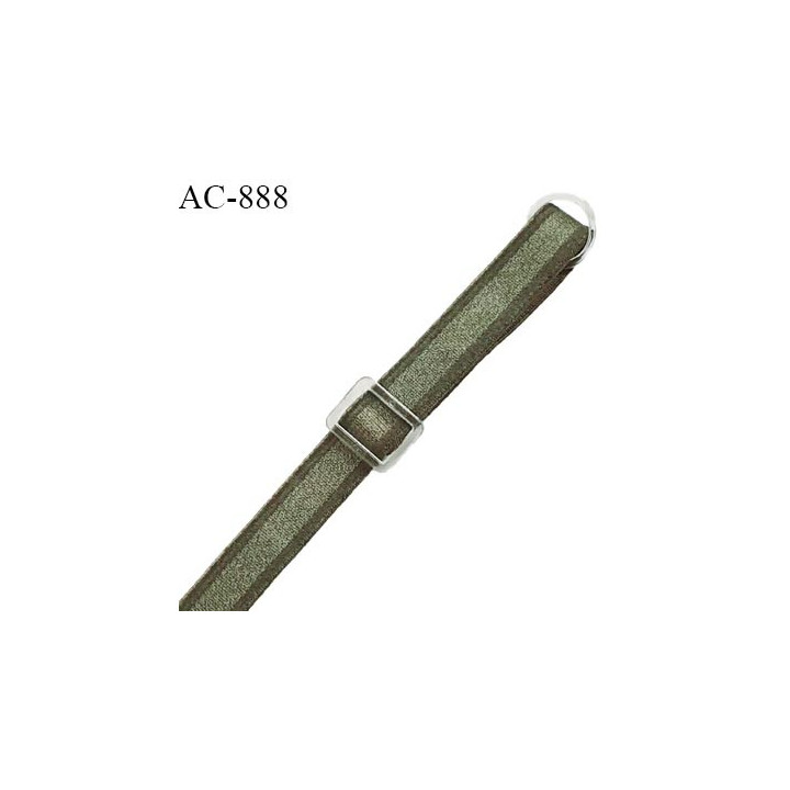 Bretelle lingerie SG 10 mm couleur vert olive avec 1 barrette et 1 anneau en pvc transparent longueur 42 cm prix à l'unité