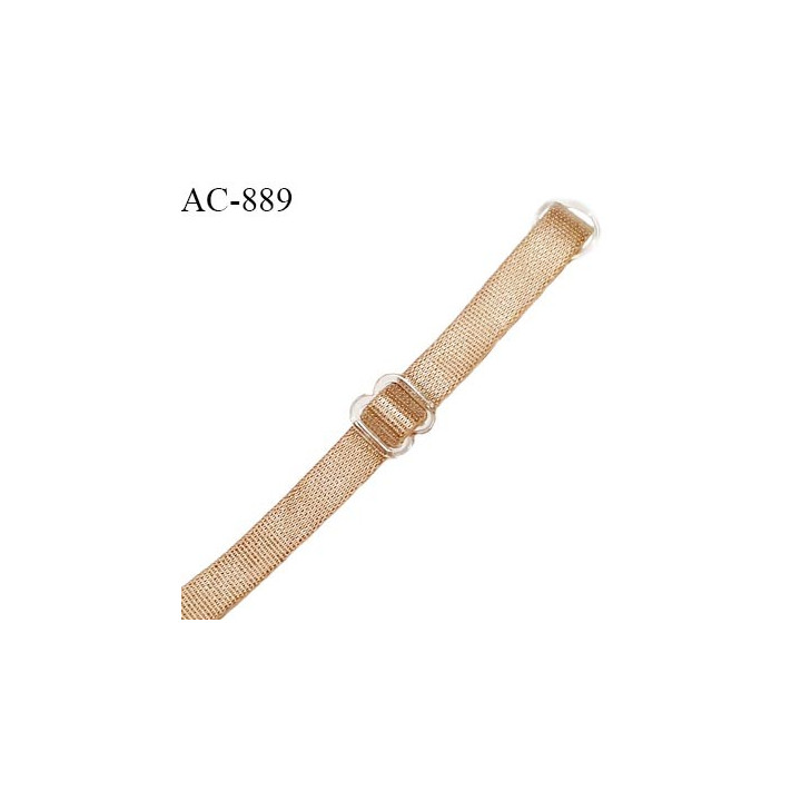 Bretelle lingerie SG 8 mm couleur bronze doré avec 1 barrette et 1 anneau en pvc transparent longueur 46 cm prix à l'unité