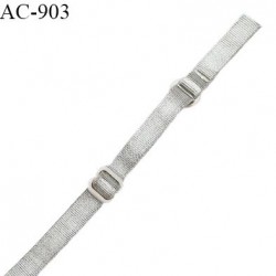 Bretelle lingerie SG 8 mm couleur gris argenté brillant longueur 40 cm + pré-attache avant l'anneau 3 cm prix à l'unité