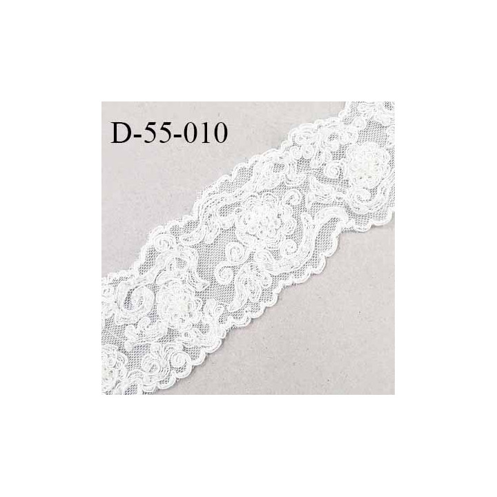 Dentelle 55 mm synthétique non extensible couleur écru avec broderies et perles largeur 55 mm prix au mètre