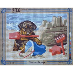 canevas 40x50 marque SEG DE PARIS chien toutou a la plage dimension 40 centimètres par 50 centimètres 100 % coton