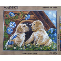 canevas 40x50 marque MARGOT DE PARIS chien bisous tout doux dimension 40 centimètres par 50 centimètres 100 % coton