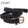 Ceinture 95 cm façon cuir tressé couleur noir avec surpiqûre blanche sur les brides et boucle couleur or prix à l'unité