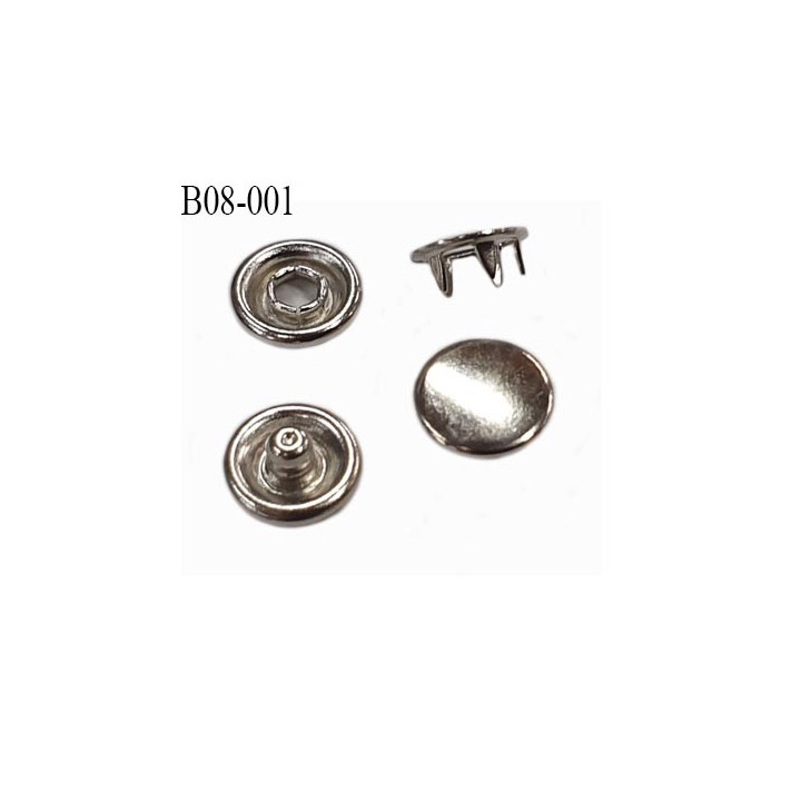 bouton 8 mm pression à griffe métal chromé couleur  chromé 5 griffes diamètre 8 mm ensemble de 4 pièces par bouton