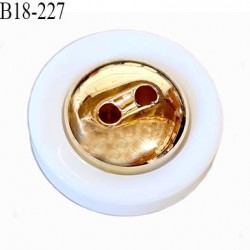 Bouton 18 mm couleur blanc et or 2 trous diamètre 18 mm épaisseur 5 mm + le dome or très joli prix à l'unité