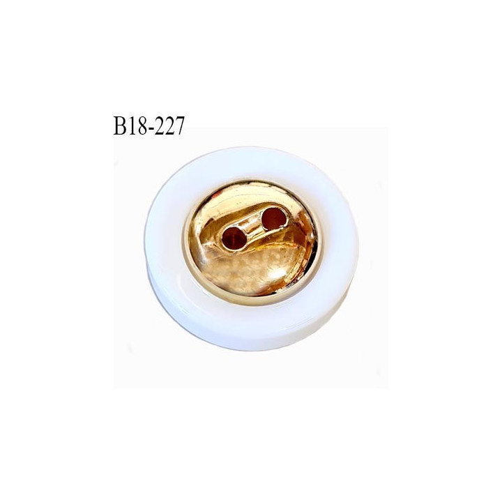 Bouton 18 mm couleur blanc et or2 trous diamètre 18 mm épaisseur 5 mm + le dome or prix à l'unité