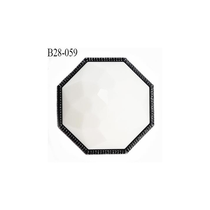 Bouton 28 mm forme octogonale dôme taillé couleur blanc et gris diamètre 28 mm épaisseur 12 mm prix à l'unité