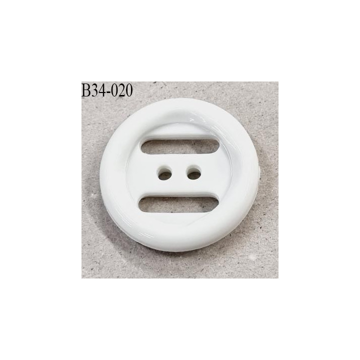 Bouton 34 mm en pvc couleur blanc brillant 2 trous diamètre 34 millimètres épaisseur 6 mm