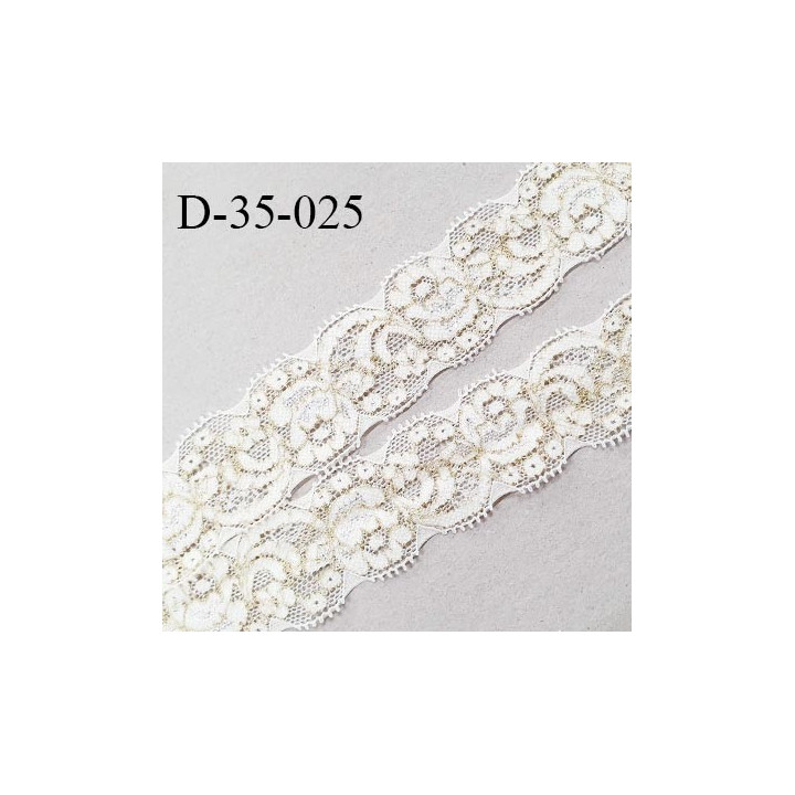Dentelle 35 mm lycra extensible couleur blanc et or largeur 35 mm prix au mètre