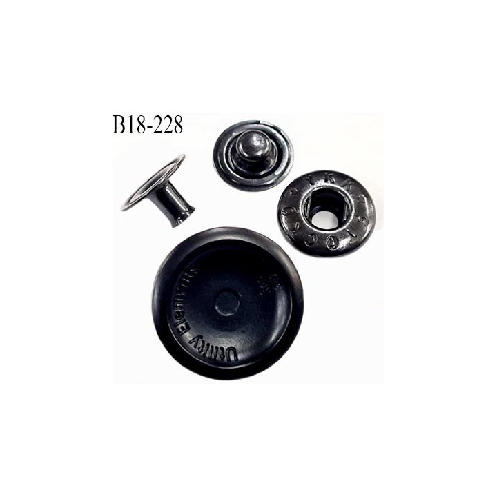 Bouton pression 18 mm très haut de gamme siglé en métal avec une gorge sur le pourtour diamètre 18 mm couleur acier anthracite