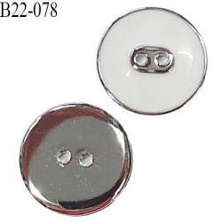 Bouton 22 mm en pvc couleur chrome acier et blanc très beau 2 trous diamètre 22 mm épaisseur 3.5 mm prix à l'unité