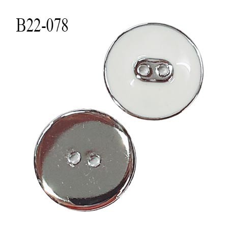 Bouton 22 mm en pvc couleur chrome acier et blanc très beau 2 trous diamètre 22 mm épaisseur 3.5 mm prix à l'unité