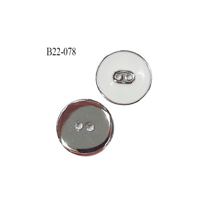 Bouton 22 mm en pvc couleur chrome acier et blanc très beau 2 trous diamètre 22 mm épaisseur 3.5 mm prix à l'unité