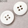 Bouton 15 mm pvc 4 trous couleur chantilly ivoire épaisseur 3 mm diamètre 15 mm prix à l'unité