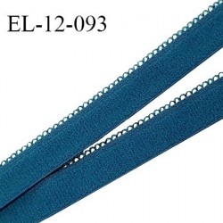 Elastique 12 mm lingerie haut de gamme couleur bleu vert fabriqué en France largeur 12 mm + 2 mm picots prix au mètre