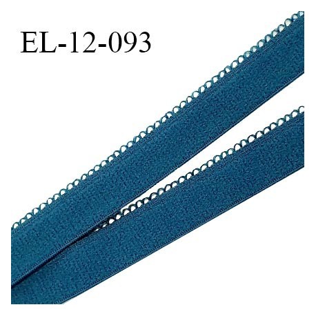 Elastique 12 mm lingerie haut de gamme couleur bleu vert fabriqué en France largeur 12 mm + 2 mm picots prix au mètre