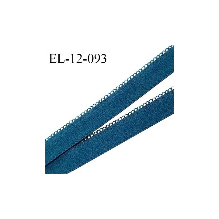 Elastique 12 mm lingerie haut de gamme couleur bleu vert fabriqué en France largeur 12 mm + 2 mm picots prix au mètre