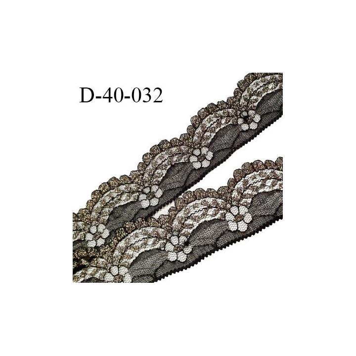 Dentelle 40 mm synthétique non extensible couleur noir et or largeur 40 mm prix au mètre