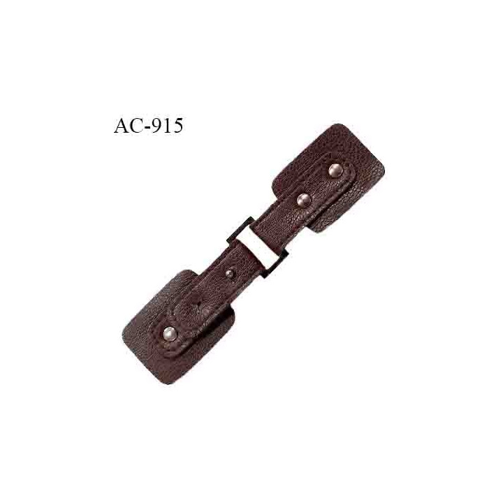 Brandebourg simili cuir couleur marron prune foncé longueur 15 cm largeur 3.5 cm prix à l'unité composé de deux éléments