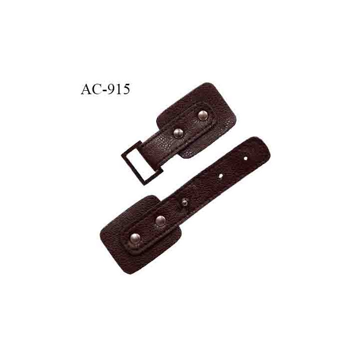 Brandebourg simili cuir couleur marron prune foncé longueur 15 cm largeur 3.5 cm prix à l'unité composé de deux éléments
